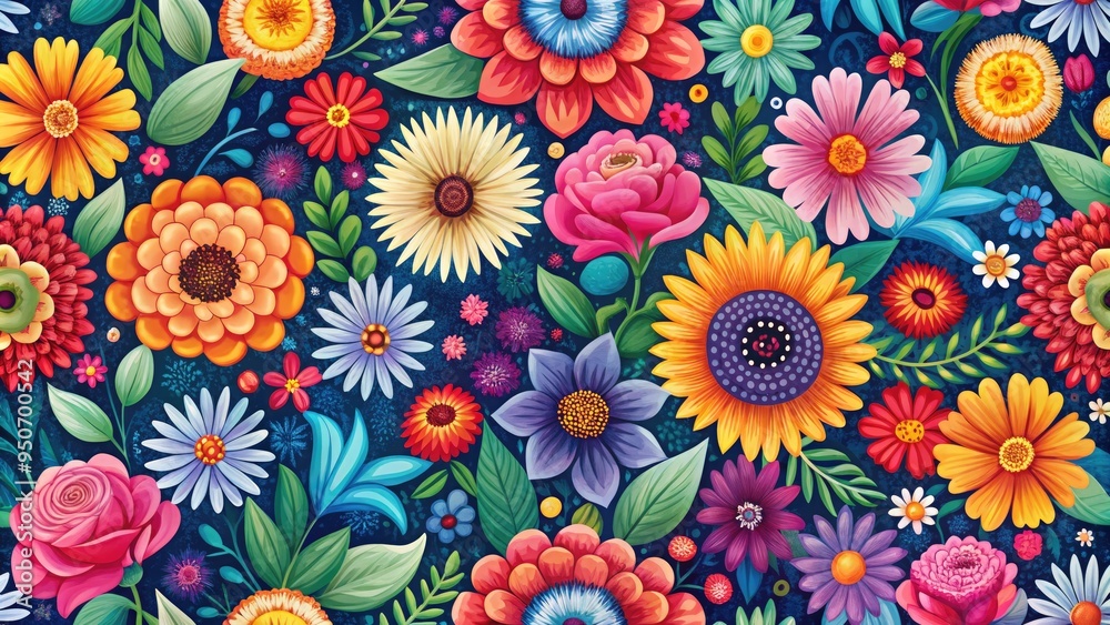 Vibrant colorful flowers bloom in a seamless repeating pattern, creating a stunning ornate design perfect for backgrounds, textiles, and digital projects. Vibrant colorful flowers bloom in a seamless repeating pattern, creating a stunning ornate design perfect for backgrounds, textiles, and digital projects.