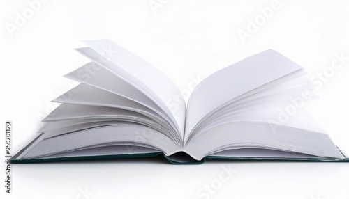 closeup of printed single opened book isaolated on white background