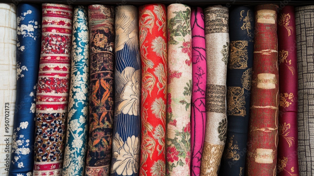 A collection of traditional fabrics from Asia, Africa, Europe, and the Americas, celebrating cultural heritage. A collection of traditional fabrics from Asia, Africa, Europe, and the Americas, celebrating cultural heritage.