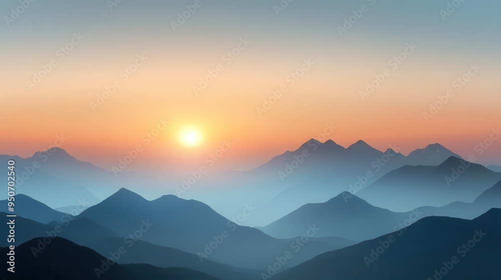 Obraz premium Beautiful sunrise over mountains, nature element, digital painting, natural colors, isolated on white background