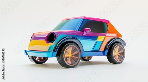 Colorful Toy Car on a White Background