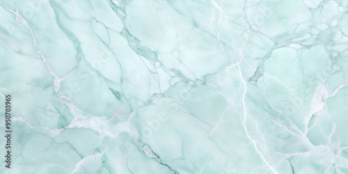 Marble texture background in light turquoise and white with copy space