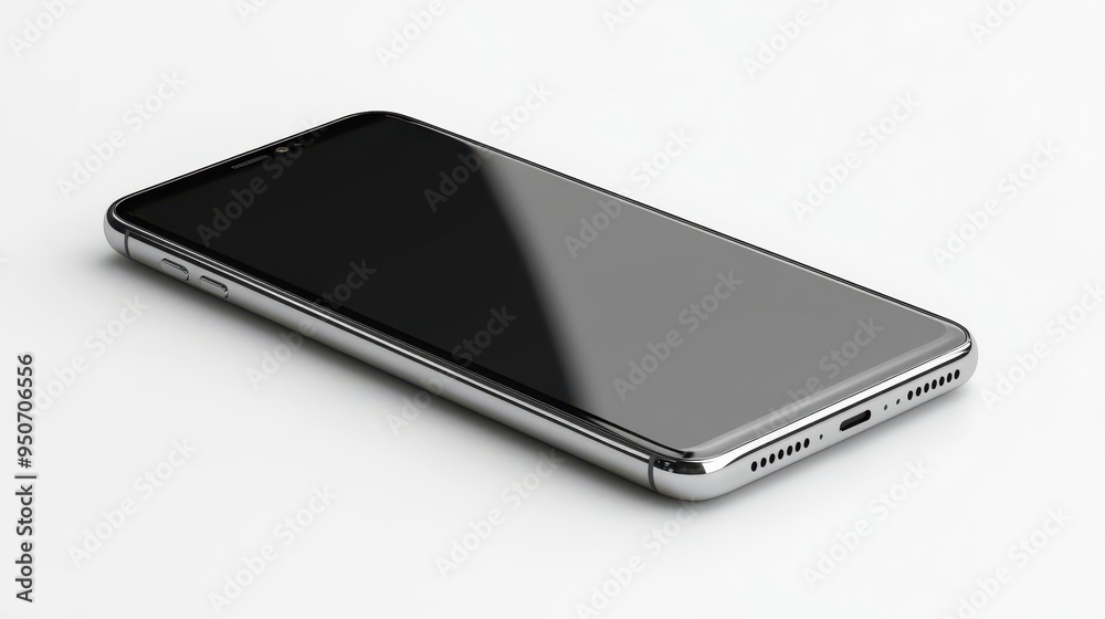 Sleek modern smartphone, technology element, realistic rendering, black and silver, isolated on white background Sleek modern smartphone, technology element, realistic rendering, black and silver, isolated on white background
