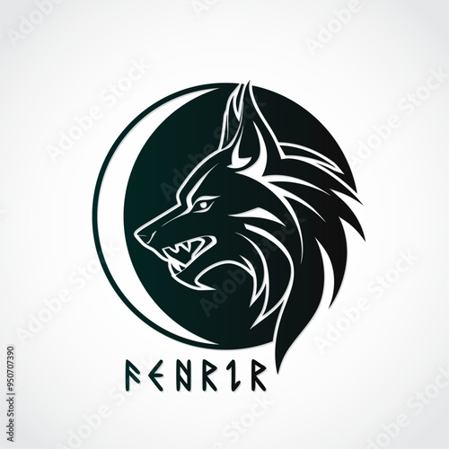 fenrir viking mythology wolf profile on circle logo