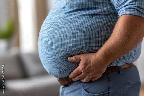 Close-Up of Overweight Man Grasping Excess Belly Fat