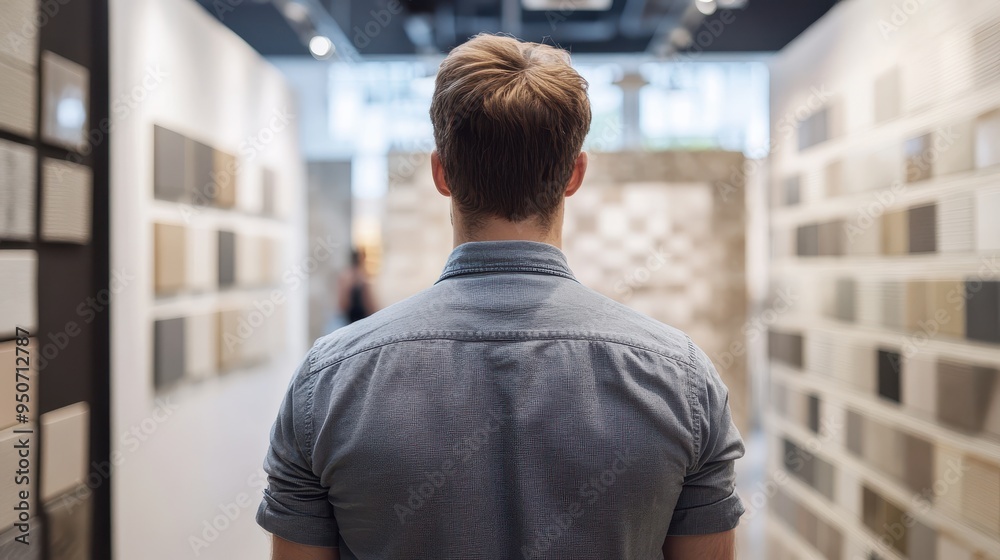 Man Exploring Modern Art Gallery Man Exploring Modern Art Gallery