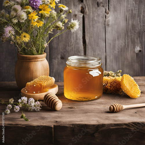Potes de mel e flores silvestres.