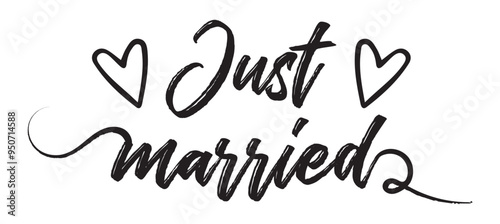 Just Married hand lettering phrase. Vector brush calligraphy text design isolated on white background.