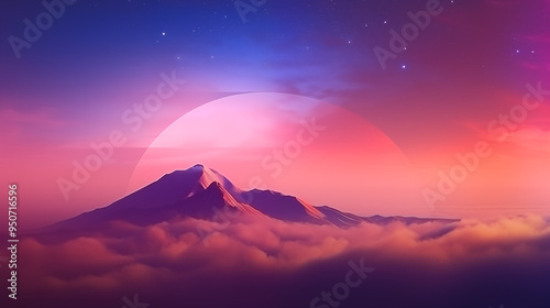 Alien planet fantasy landscape space background. Sci-fi horizontal poster. Science fiction digital raster bitmap illustration. Horizontal format wallpaper. AI artwork. 