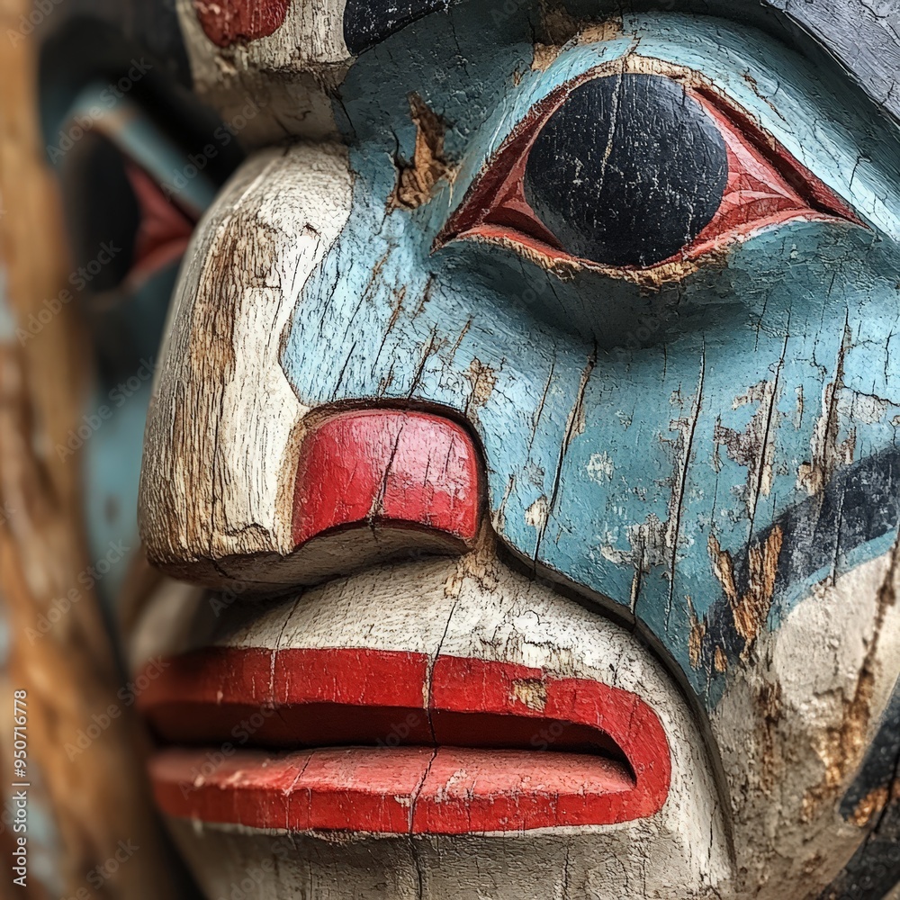 Close-Up of Traditional Inuit Face Mask with Bold Patterns Close-Up of Traditional Inuit Face Mask with Bold Patterns