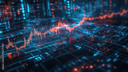 A digital rendering of a stock market chart with futuristic elements, symbolizing the future of finance and technology.