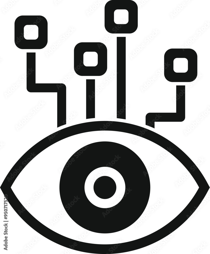 Simple icon of an eye connected to data streams, representing concepts such as artificial intelligence and machine learning Simple icon of an eye connected to data streams, representing concepts such as artificial intelligence and machine learning