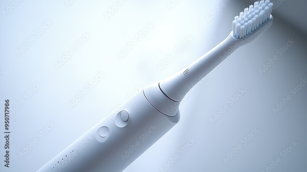 Close-up of a White Electric Toothbrush with Bristles Close-up of a White Electric Toothbrush with Bristles