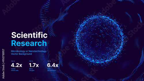 Biology Cell Scientific Medical Research Background. Science Blue Cells Backdrop with Depth of Field Blur Particles Effect. Futuristic Plant Microbiology. Blue Virus Cells Vector Illustration.