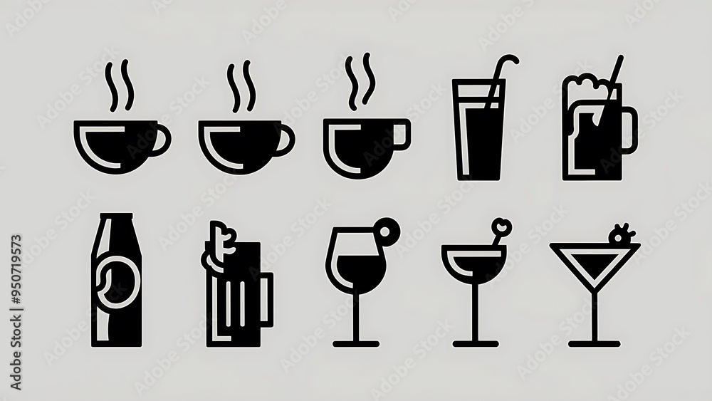 Vector black drinks & beverages icons set. Vector black drinks & beverages icons set.