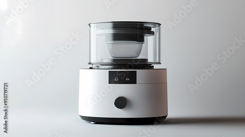 Modern high-tech food processor on a white background with minimalist design. Minimalist. Ultra realistic. Photorealistic photo