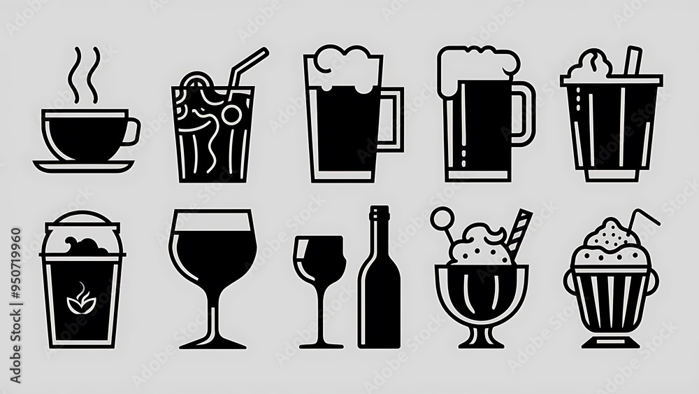Vector black drinks & beverages icons set. Vector black drinks & beverages icons set.