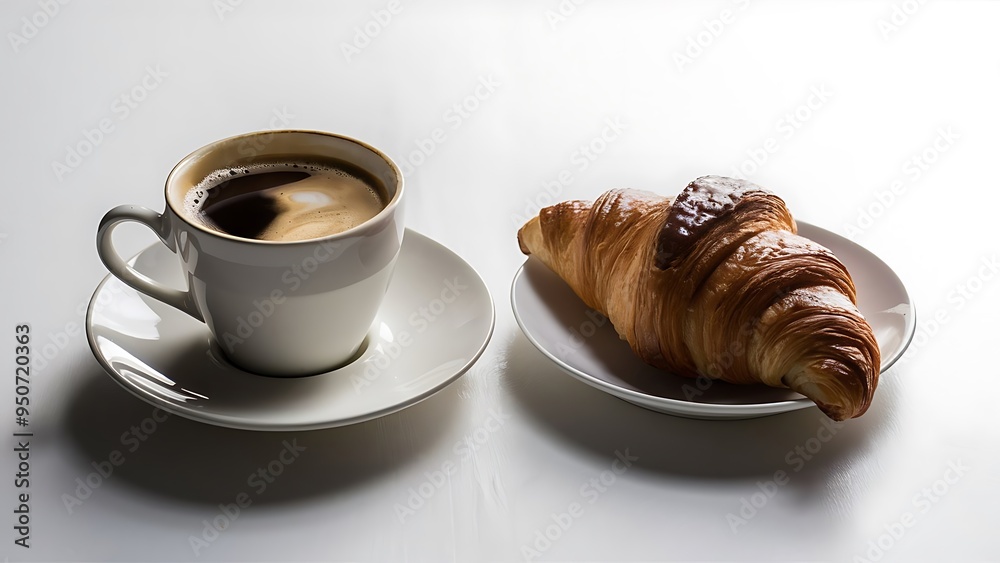 Coffee and croissant isolated on a white background Coffee and croissant isolated on a white background