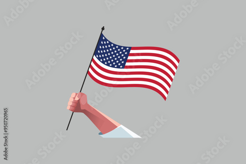 A hand holding an American flag, USA vector illustration, Vector flag of USA, united states, Coloured USA flag, Vector illustration of american flag
