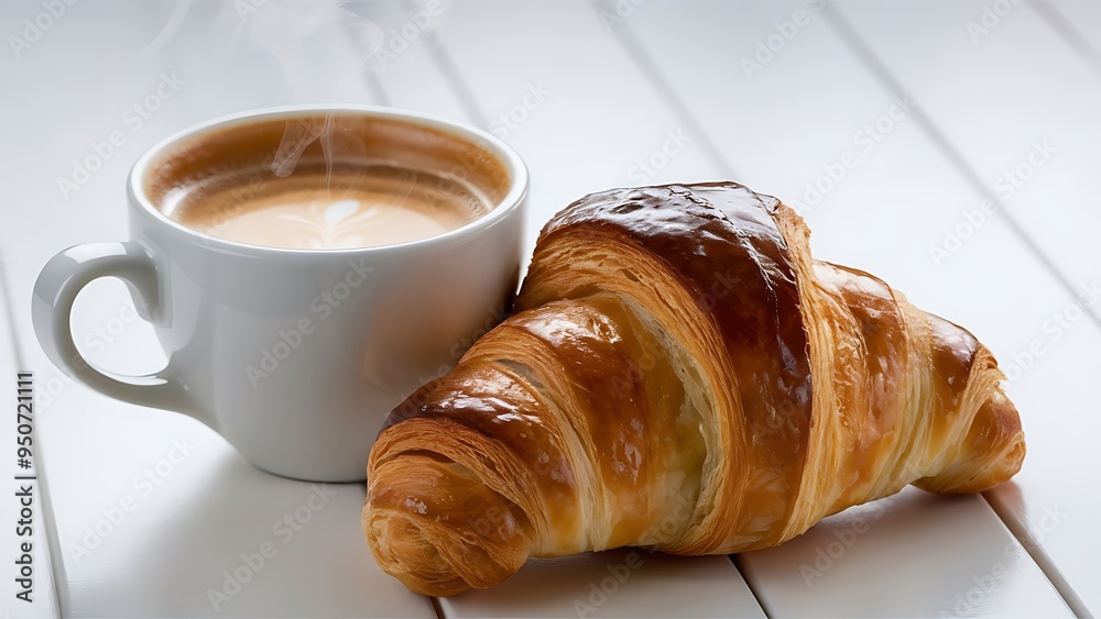 Coffee and croissant isolated on a white background Coffee and croissant isolated on a white background