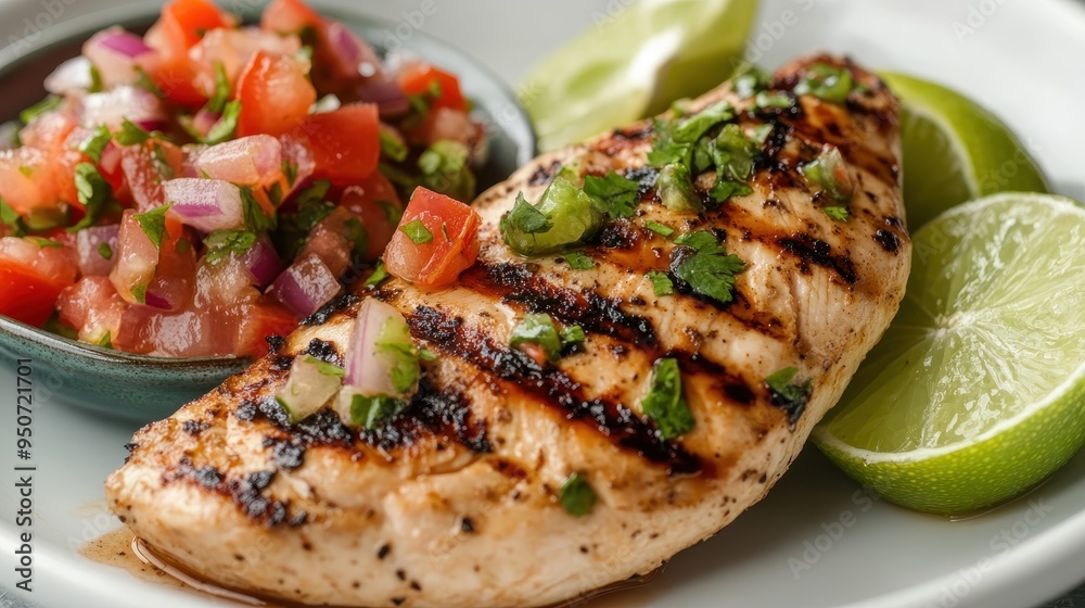 Grilled Salmon with Fresh Salsa and Lime Wedges Grilled Salmon with Fresh Salsa and Lime Wedges