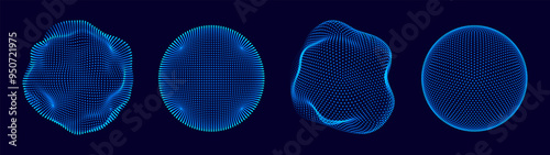 Spheres of Dots Particles. Atom Orb Technology Abstract Design Elements. Minimalistic Geometric Design Sci-Fi HUD Elements. Futuristic VR Digital Vector Illustration.
