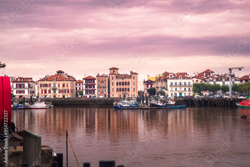Town of Saint Jean de Luz in the Basque country in France, with boats in the port