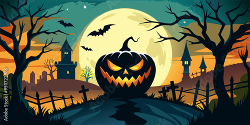 halloween background with pumpkin and bats