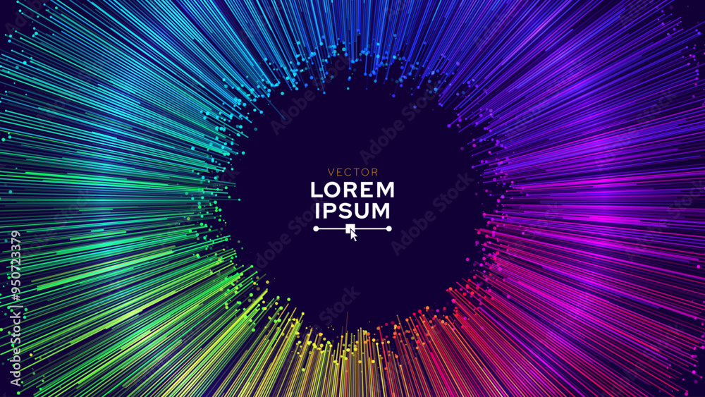 Rainbow Color Digital Eye. Computer Vision AI Imagination Concept. Abstract Science Technology Illustration. Technology Big Data Neural Network Background Concept. Vector Illustration.