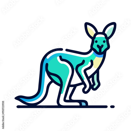 Adorable kangaroo cartoon icon in turquoise and navy