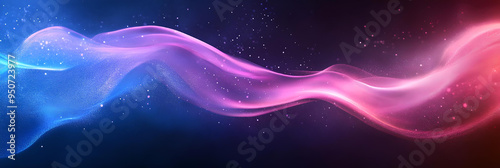 A vibrant and colorful abstract image featuring dynamic waves of blue and pink smoke or energy, creating a sense of motion and creativity. 