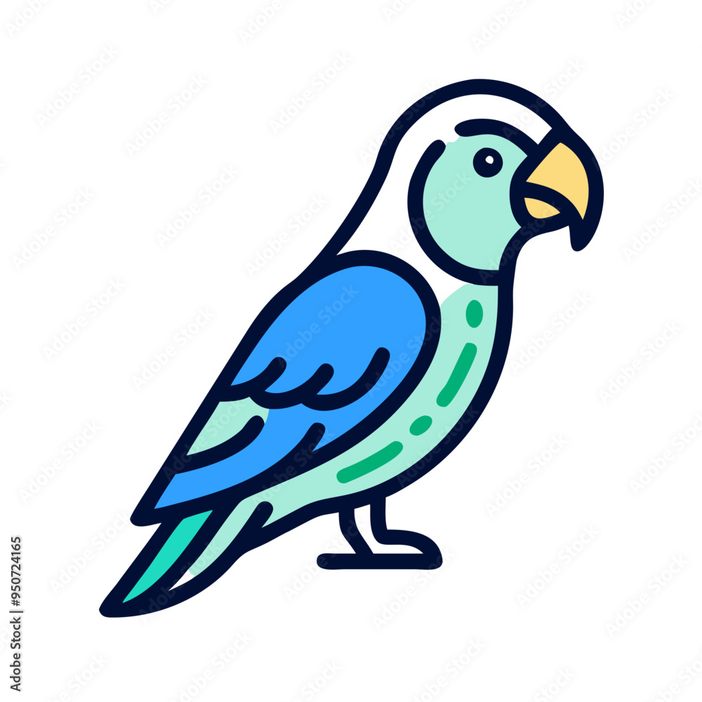 Charming Parrot Icon Perching Cheerfully With Colorful Plumage On White Background