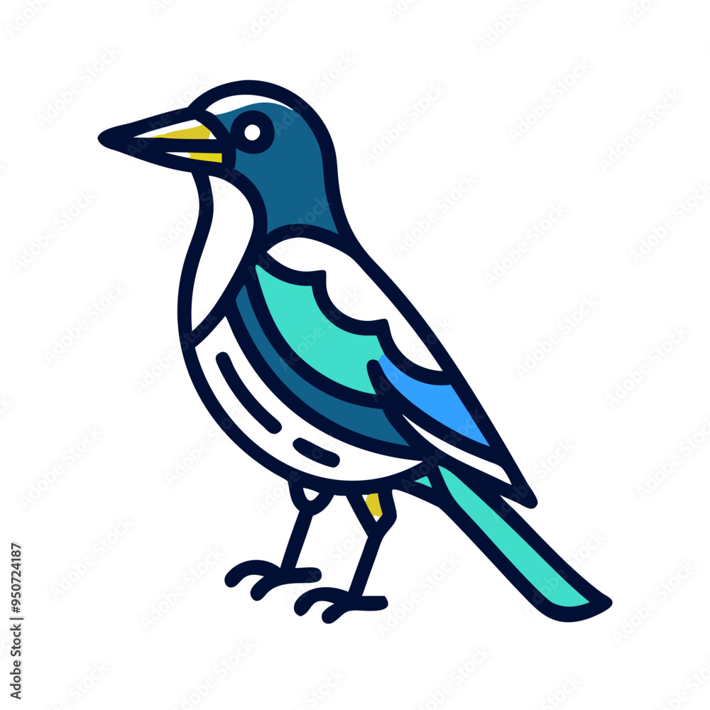 Stylized Blue Bird Icon Perching Alertly On White Background Stylized Blue Bird Icon Perching Alertly On White Background
