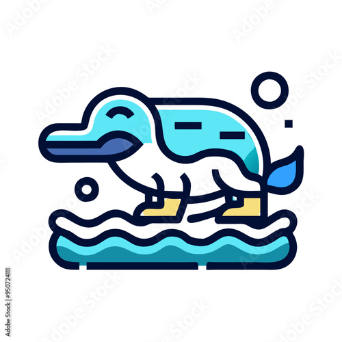 Playful platypus icon in minimalist blue and white design