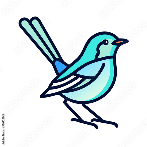 Stylized teal and blue fairy wren bird icon in minimalist design with copy space