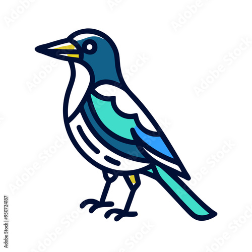 Stylized Blue Bird Icon Perching Alertly On White Background