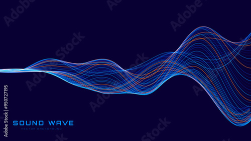 Smooth Flowing Dynamic Sound Wave Blue Technology Background. Abstract Digital EQ Equalizer. Artificial Intelligence AI Assistant Voice Recognition Sound Wave Vector Illustration. 