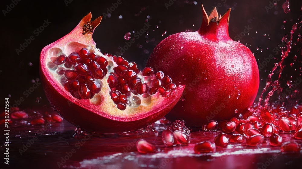 Vibrant Pomegranate Burst - A Juicy Display of Color and Texture Vibrant Pomegranate Burst - A Juicy Display of Color and Texture