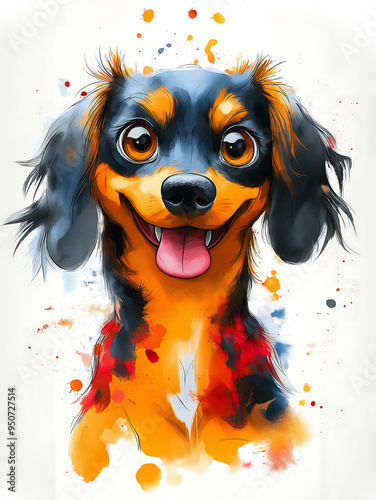 Watercolor Humorous and exaggerated Dog photo