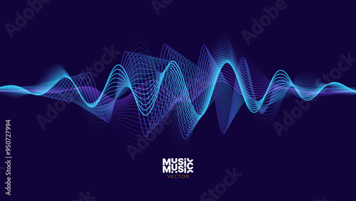 Smooth Flowing Dynamic Sound Wave Blue Technology Background. Abstract Digital EQ Equalizer. Artificial Intelligence AI Assistant Voice Recognition Sound Wave Vector Illustration.