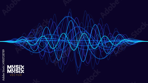 Smooth Flowing Dynamic Sound Wave Blue Technology Background. Abstract Digital EQ Equalizer. Artificial Intelligence AI Assistant Voice Recognition Sound Wave Vector Illustration. 