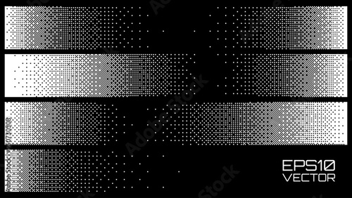 Abstract Y2K Pixel Gradation Dithering Halftone Fade Gradation Effect Graphic Design Elements Set. Bitmap Raster Dithering Transition Effect. Bold Brutalist Design. Vector Illustration.