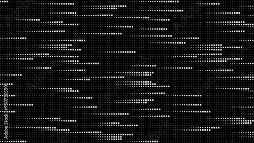Abstract Digital Mosaic Grid Dots Halftone Tech Background Pattern. White Pixels Moving Fast on Grid. Hi-Tech Minimal Technology Design Texture. Digital Data Flow Transfer. Vector Illustration.