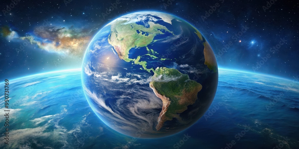 The Earth surrounded by a vast ocean on a giant planet , drowning, space, ocean, planet, Earth, atmosphere, galaxy, universe The Earth surrounded by a vast ocean on a giant planet , drowning, space, ocean, planet, Earth, atmosphere, galaxy, universe