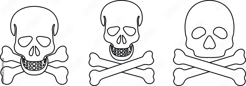 Human skull and crossbones. Death, danger or poison symbol icon in line ...