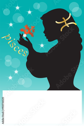 Black silhouette of a woman with symbols representing a zodiac sign