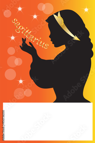 Black silhouette of a woman with symbols representing a zodiac sign
