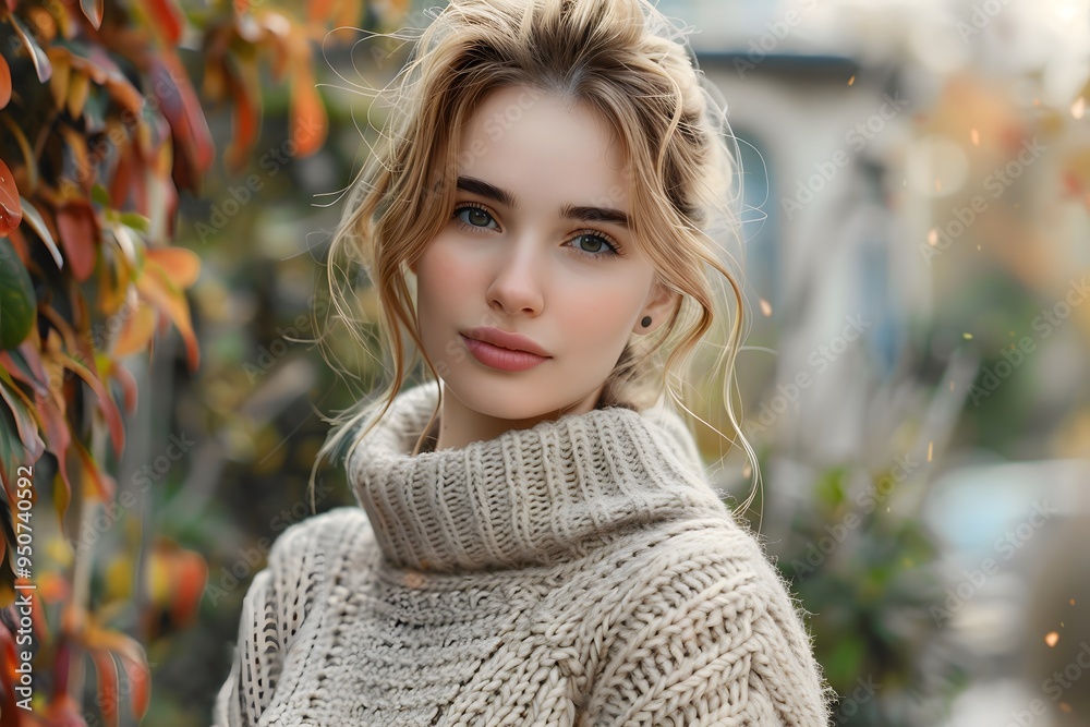 Serene Autumn Portrait of a Young Woman in a Cozy Sweater Serene Autumn Portrait of a Young Woman in a Cozy Sweater