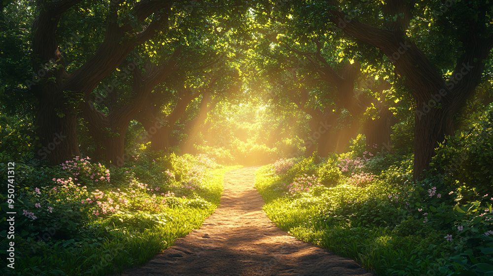 Naklejka premium A magical fantasy forest background, perfect for fantasy-themed events and nature-inspired designs.