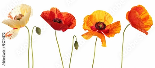 Beautiful Red And Orange Poppy Flowers Isolated On White Background Natural Floral Background Floral Design Elements Spring Summer Flowers